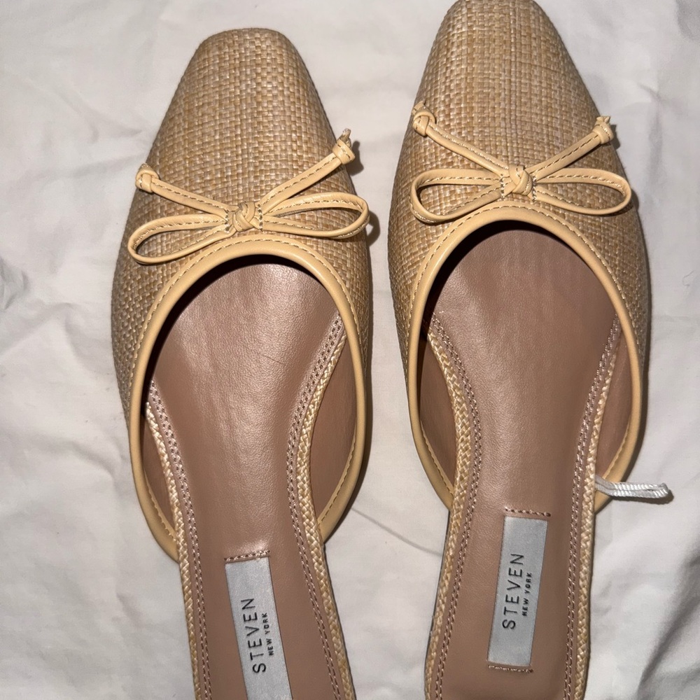 STEVEN NEW YORK raffia mules with bow